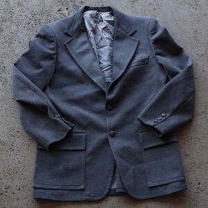 70s Vintage Sears Travelknit Blazer Mens Size 38S Gray Polyester Knit Sport Coat